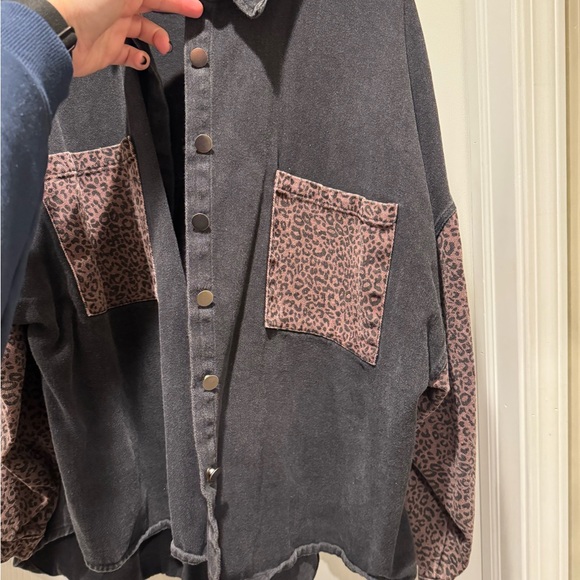 POL Black Denim and Leopard Print Jacket - Picture 3 of 4